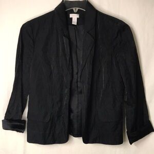 Chico’s Women’s Open Front Jacket Black Shimmer Fabric Size M
